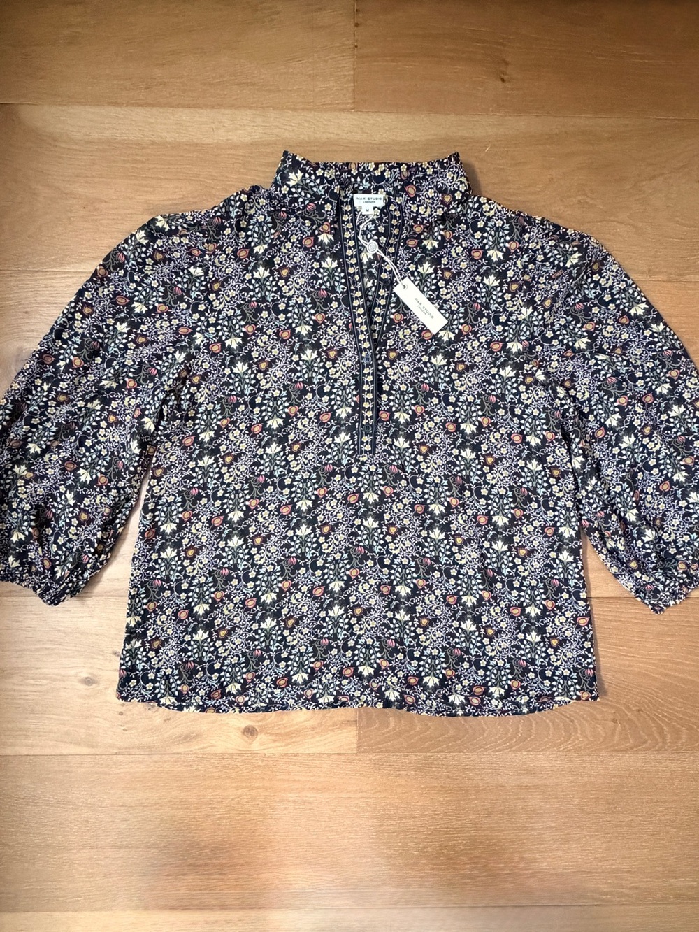 NWT Max Studio Ditsy Floral Collared Pullover Blouse M Cottagecore Office Work